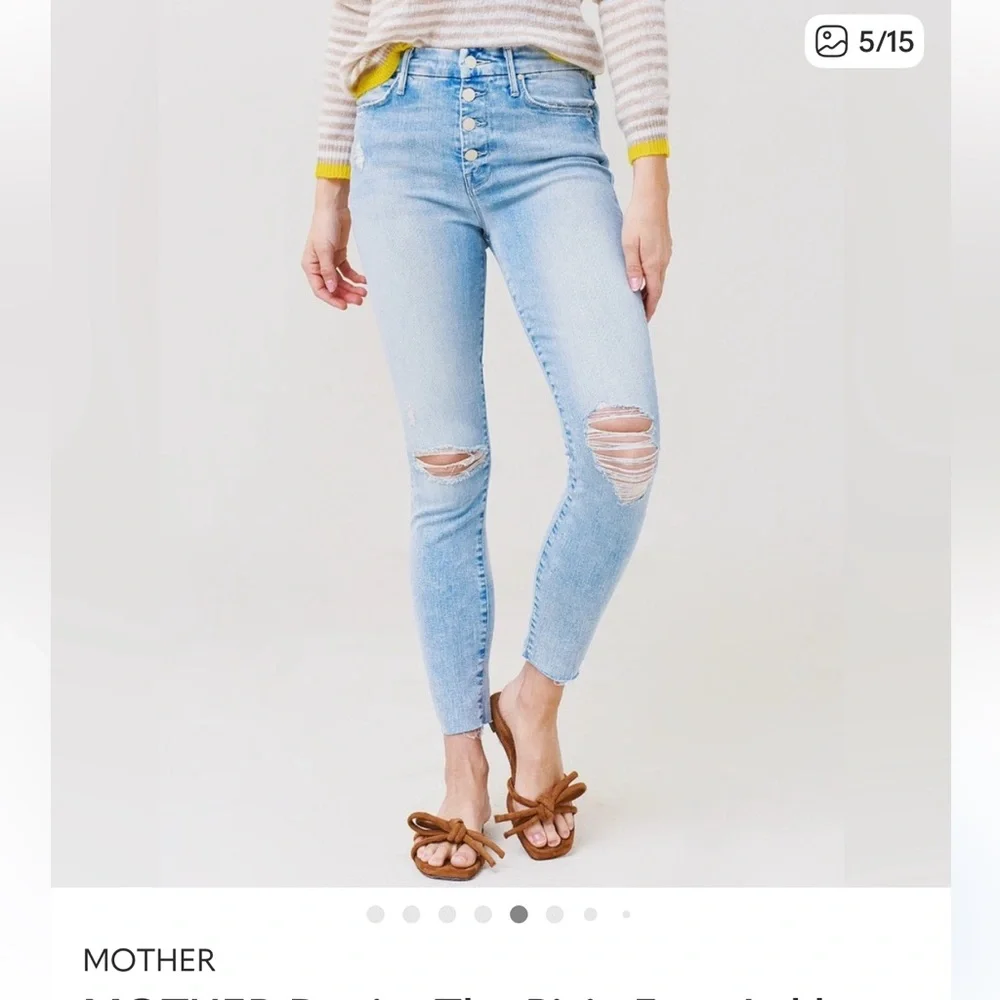 MOTHER Light Blue The Pixie Frayed Ankle Jeans